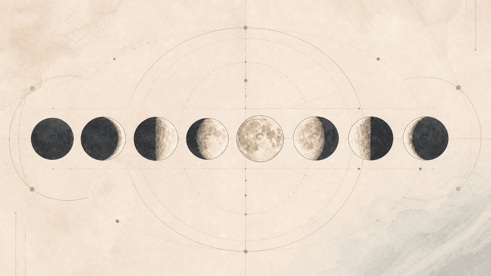 Lunar phases arranged across a measured geometric field.